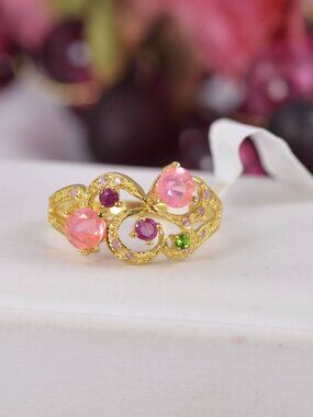 Natural Ruby Chrome Diopside Opal Band Ring sz 9